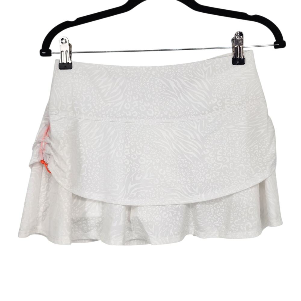 Lucky In Love White Animal Print Instinct Wild Tennis Mini Skirt Skort Size S